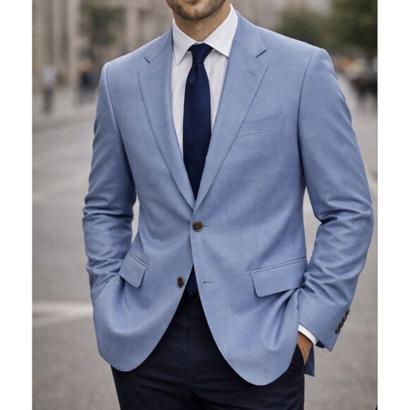 Jos A Bank Blazer Sport Coat 40S Blue Light Tailored Fit Butterfly Lining New